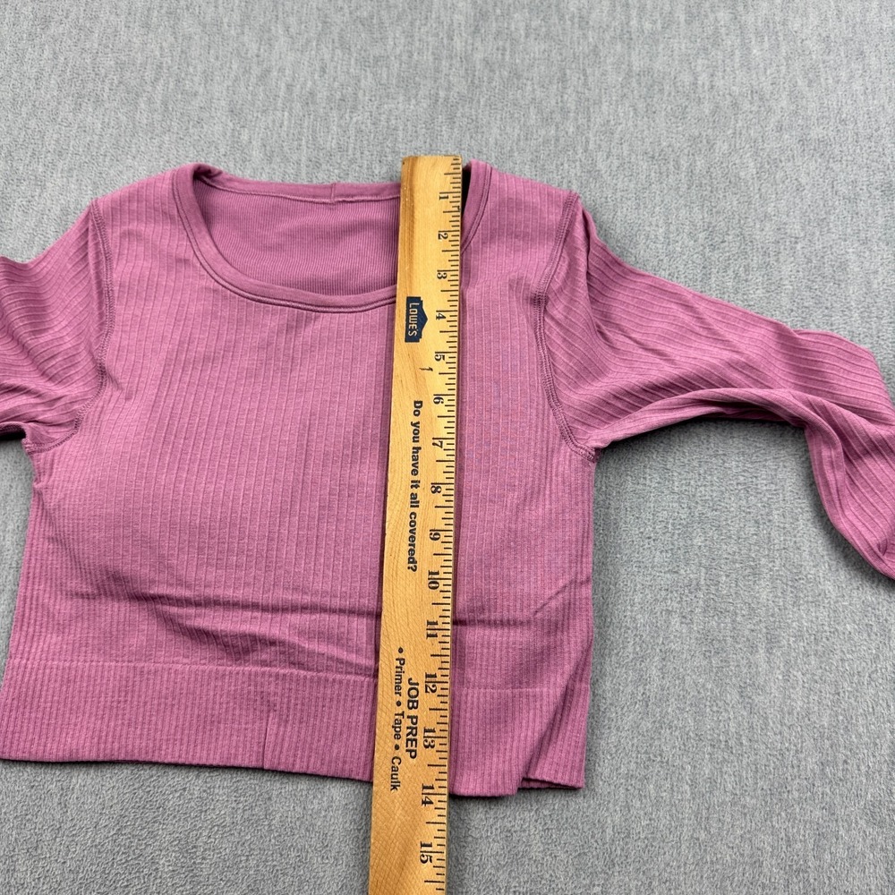 Lululemon Top Women 4 pink Ribbed Ebb To Street Long Sleeve Cropped Yoga Padded - Picture 5 of 11